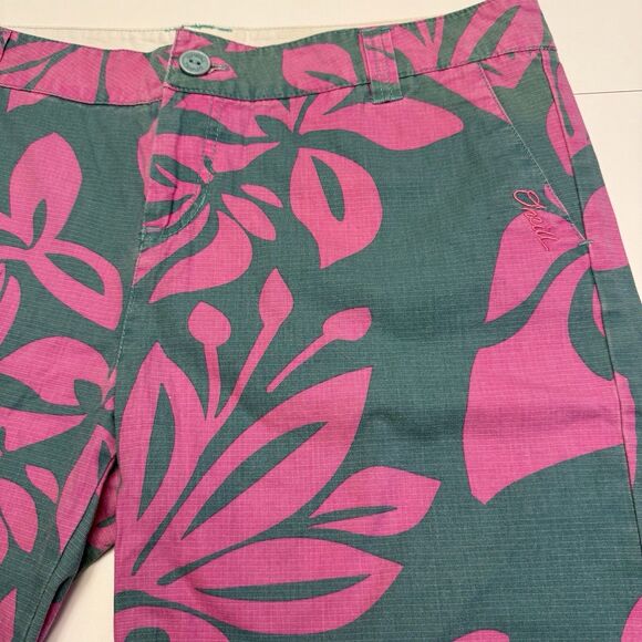 Vintage O'Neil Jr's 13 Green Pink 100% Ripstop Cotton Hawaiian Board Shorts - Picture 2 of 16